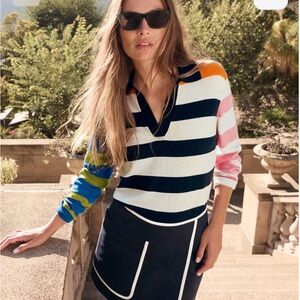 CAbi Rugby Multicolor Striped Crew Neck Sweater